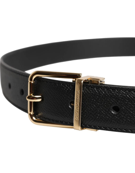Dolce & Gabbana Black Calfskin Leather Gold Metal Buckle Belt