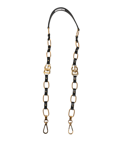 Dolce & Gabbana Black Leather Gold Chain Bag Accessory Shoulder Strap