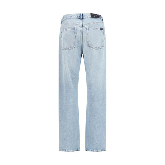 7FOR Light Blue Cotton Straight-Leg Jeans
