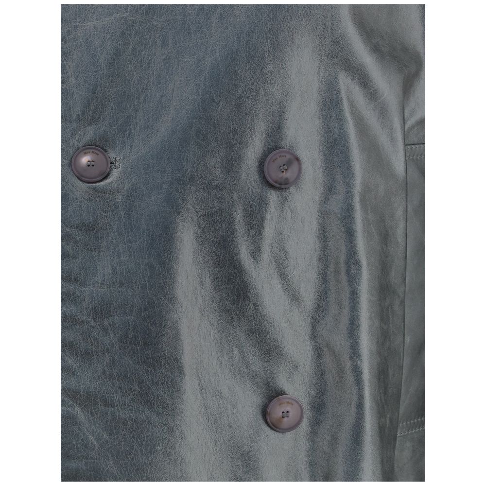 Max Mara Green Calf Leather Bos Taurus Coat