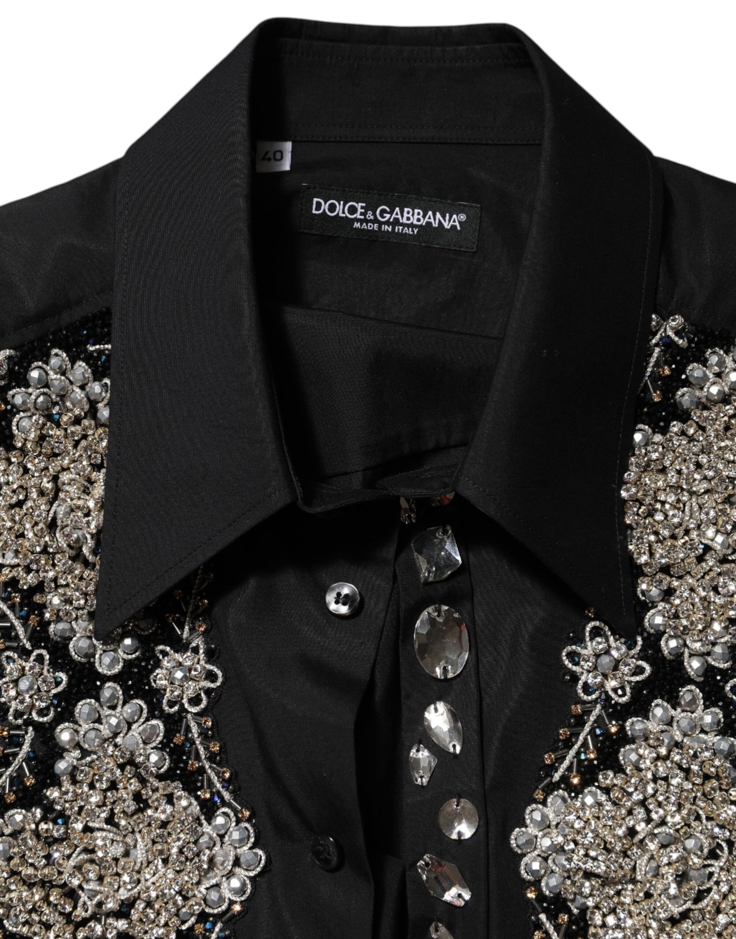 Dolce & Gabbana Black Embroidered Dress Men Formal Shirt