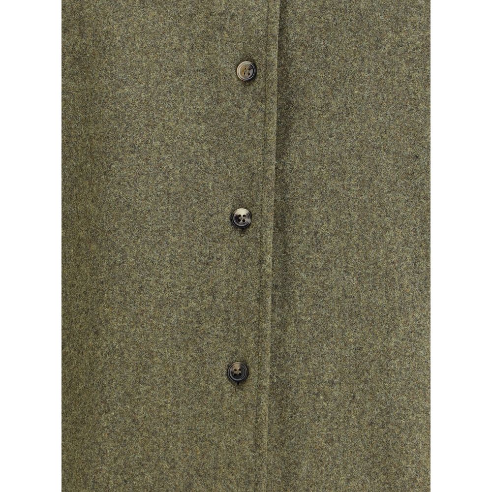 Max Mara Green Fleece Wool Dress Shirt
