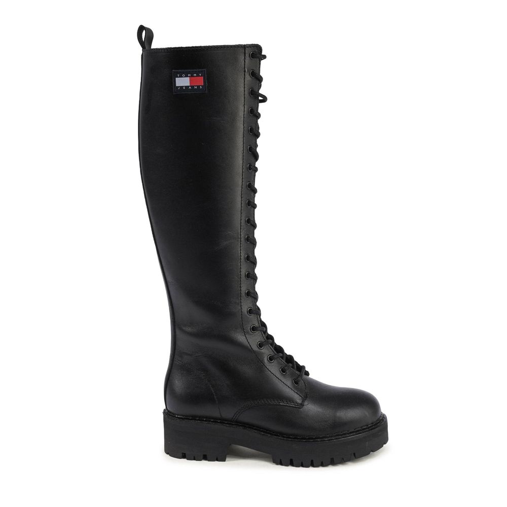 Tommy Hilfiger Black Leather Lace-Up Boots