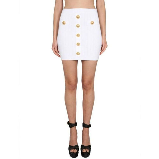 Balmain White Polyester Mini Skirt
