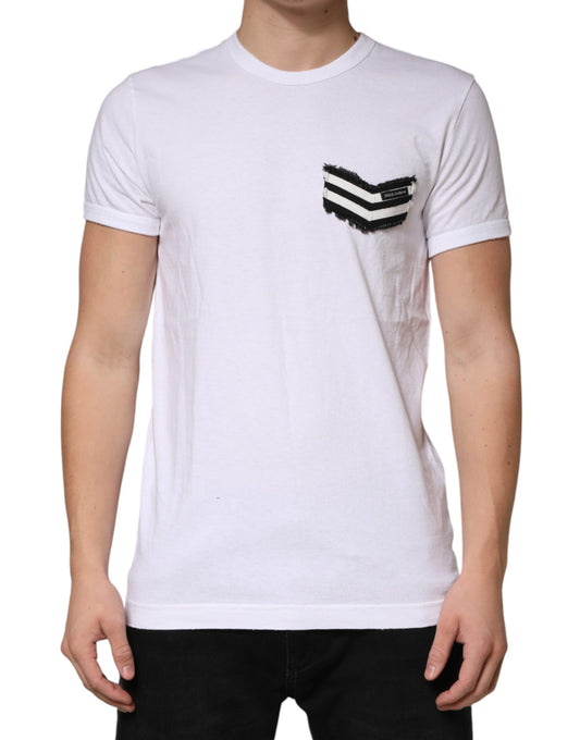 Dolce & Gabbana White Stripes Cotton Crew Neck Tee T-shirt