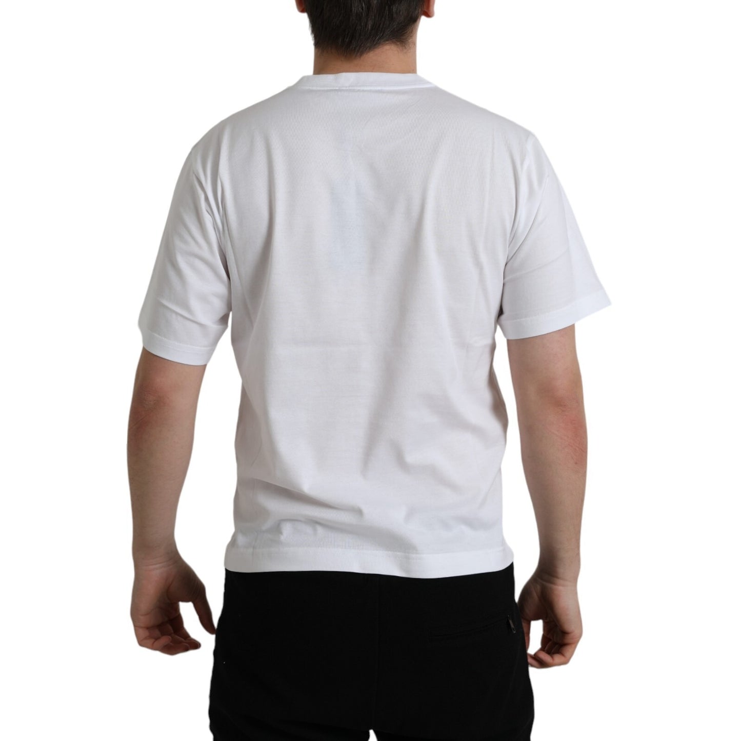 Dolce & Gabbana White Logo Patch Cotton Crew Neck T-shirt