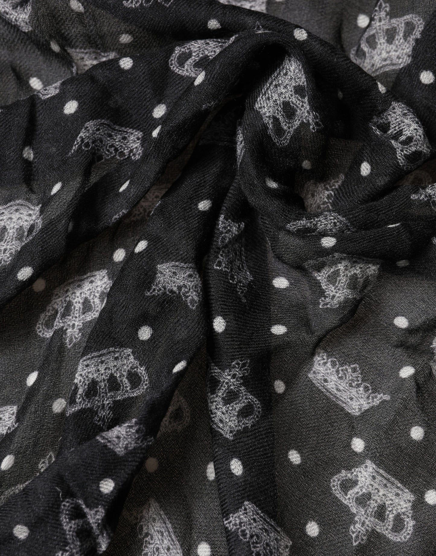 Dolce & Gabbana Black Wool Crown Print Fringe Neck Wrap 180cm x 65cm Scarf