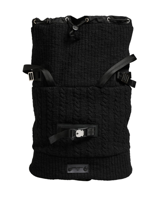 Dolce & Gabbana Black Tricot Wool Blend Duffel Backpack Travel Borse Bag