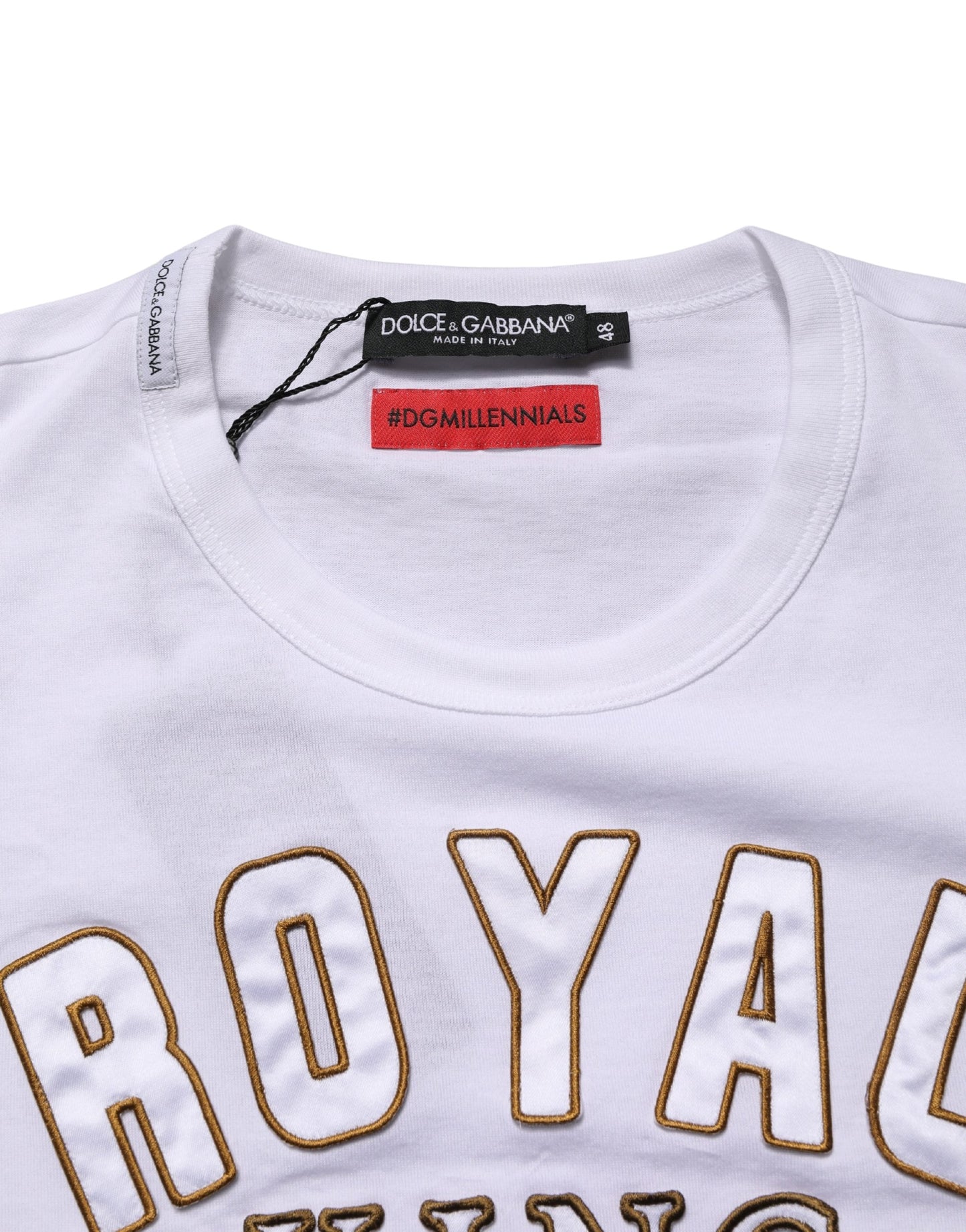 Dolce & Gabbana White DG King Royal Crew Neck Cotton  T-shirt