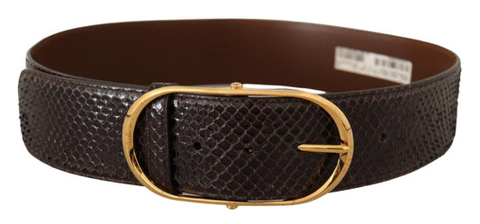 Dolce & Gabbana Brown Exotic Leather Gold Oval Buckle Belt