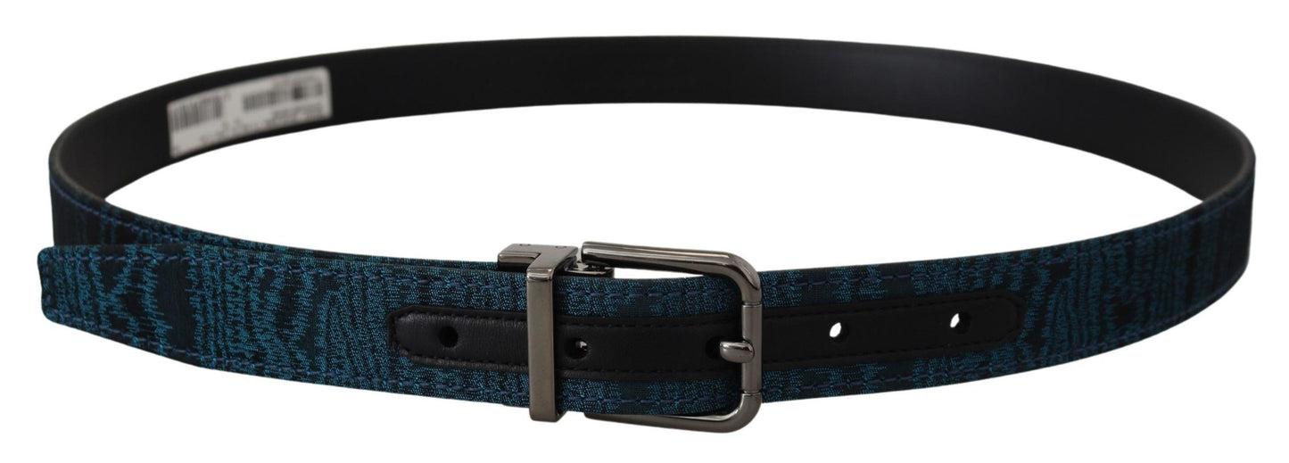 Dolce & Gabbana Blue Jacquard Moire Silver Metal Belt Men