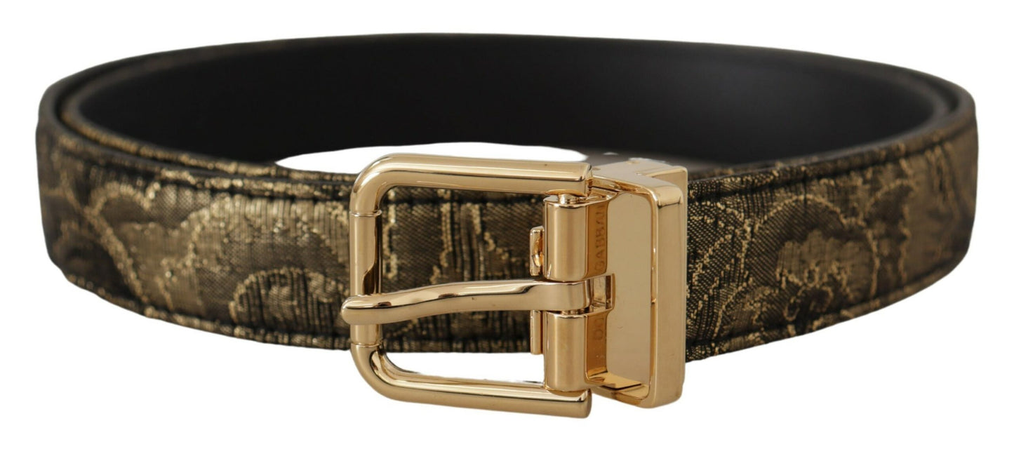 Dolce & Gabbana Black Two-toned Leather Gold Engraved Buckle Belt