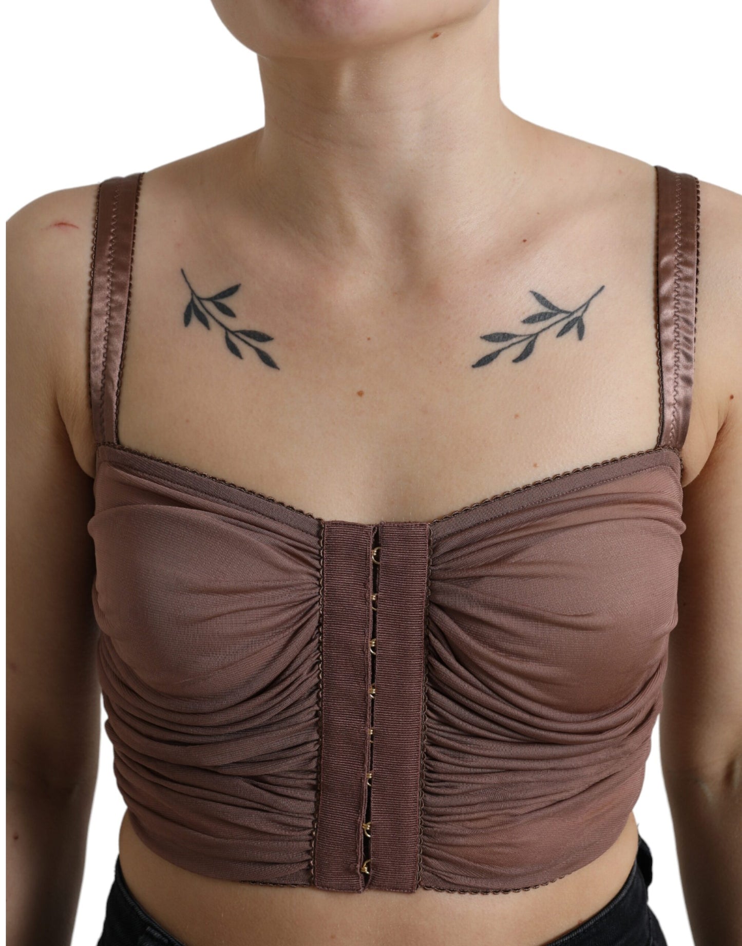 Dolce & Gabbana Brown Viscose Bustier Sleeveless Cropped Top