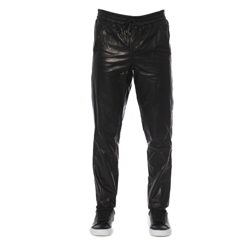 Trussardi Black Lamb Leather Men Jeans