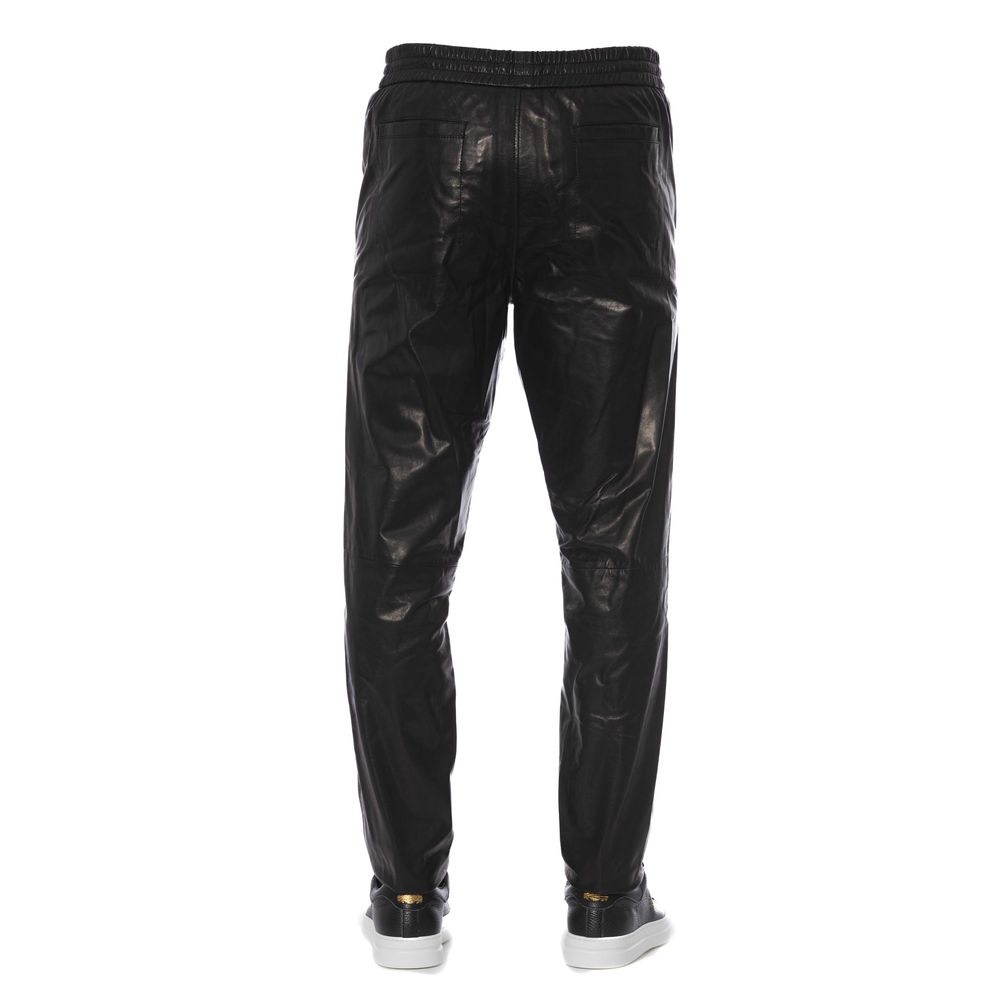 Trussardi Black Lamb Leather Men Jeans