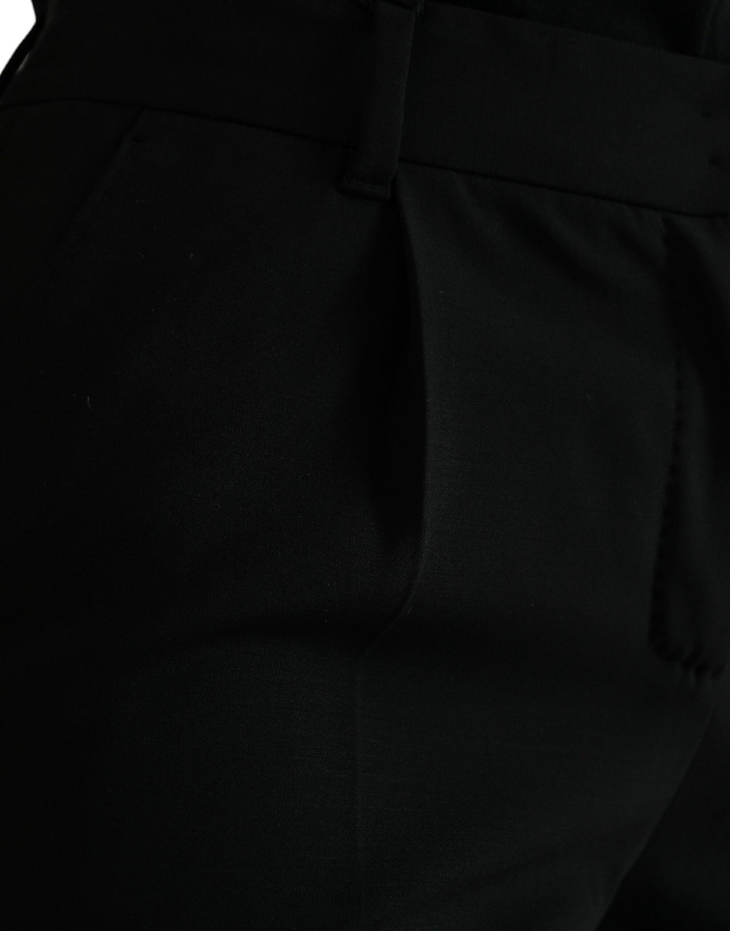 Dolce & Gabbana Black Wool Mid Waist Tapered Pants