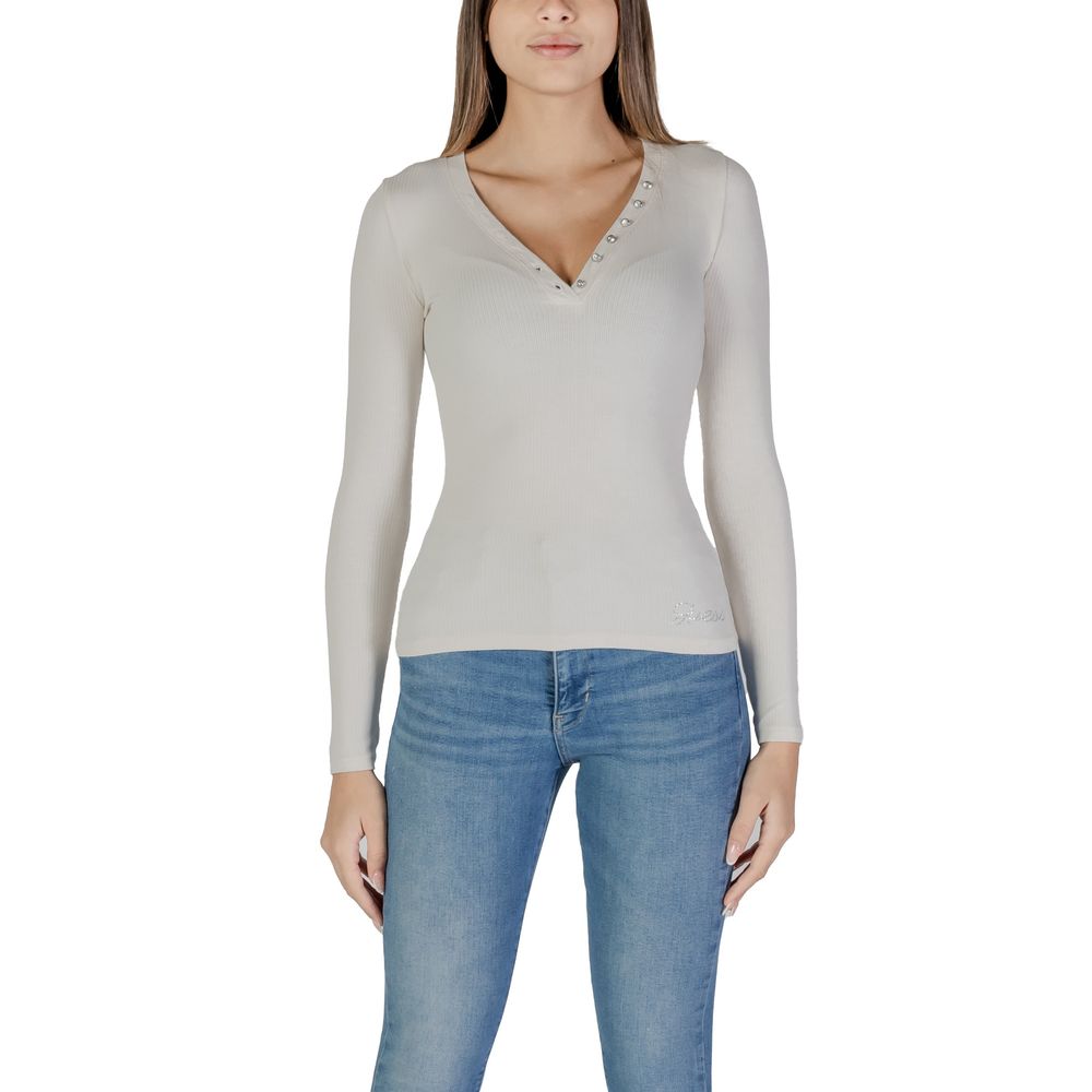 Guess Cream Viscose Long Sleeve T-Shirt