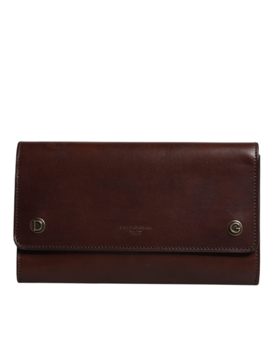 Dolce & Gabbana Brown Leather Logo Embossed Crossbody Bag