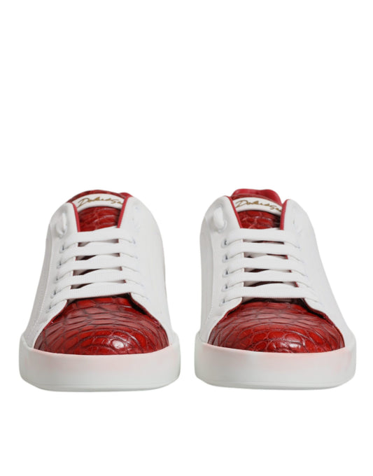 Dolce & Gabbana White Red Leather Portofino Men Sneaker Shoes