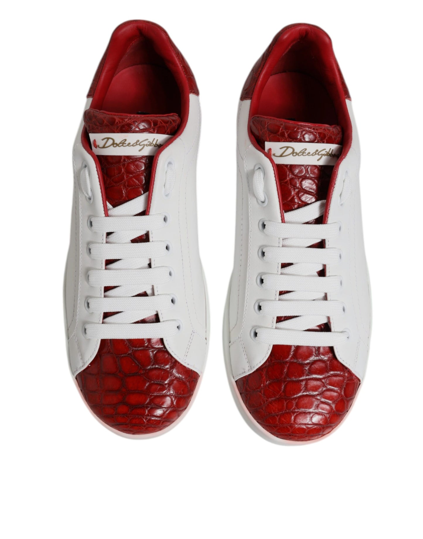 Dolce & Gabbana White Red Leather Portofino Men Sneaker Shoes