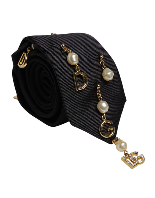 Dolce & Gabbana Black Logo Embellished Adjustable Necktie Tie