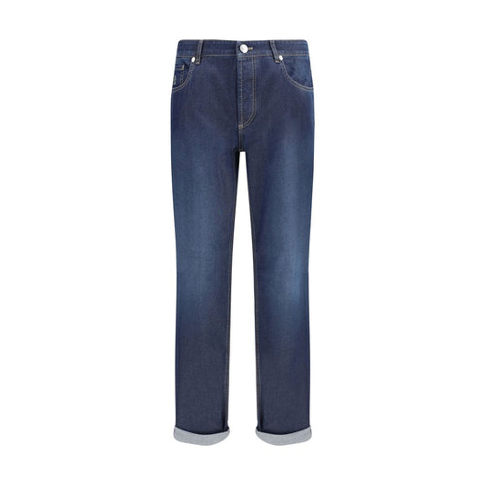 Brunello Cucinelli Blue Cotton Relaxed Fit Jeans