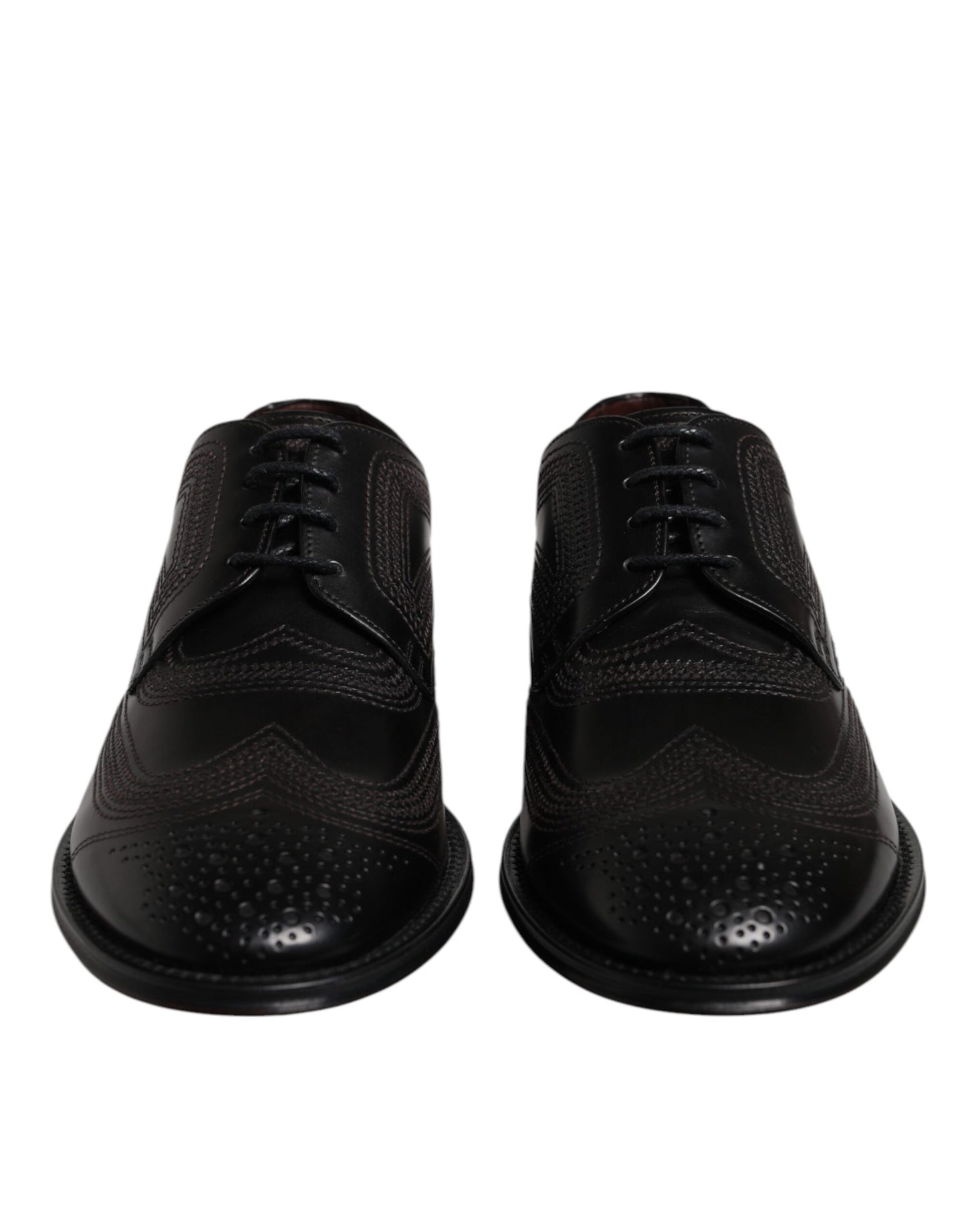 Dolce & Gabbana Black Embroidered Classic Leather Derby Dress Shoes