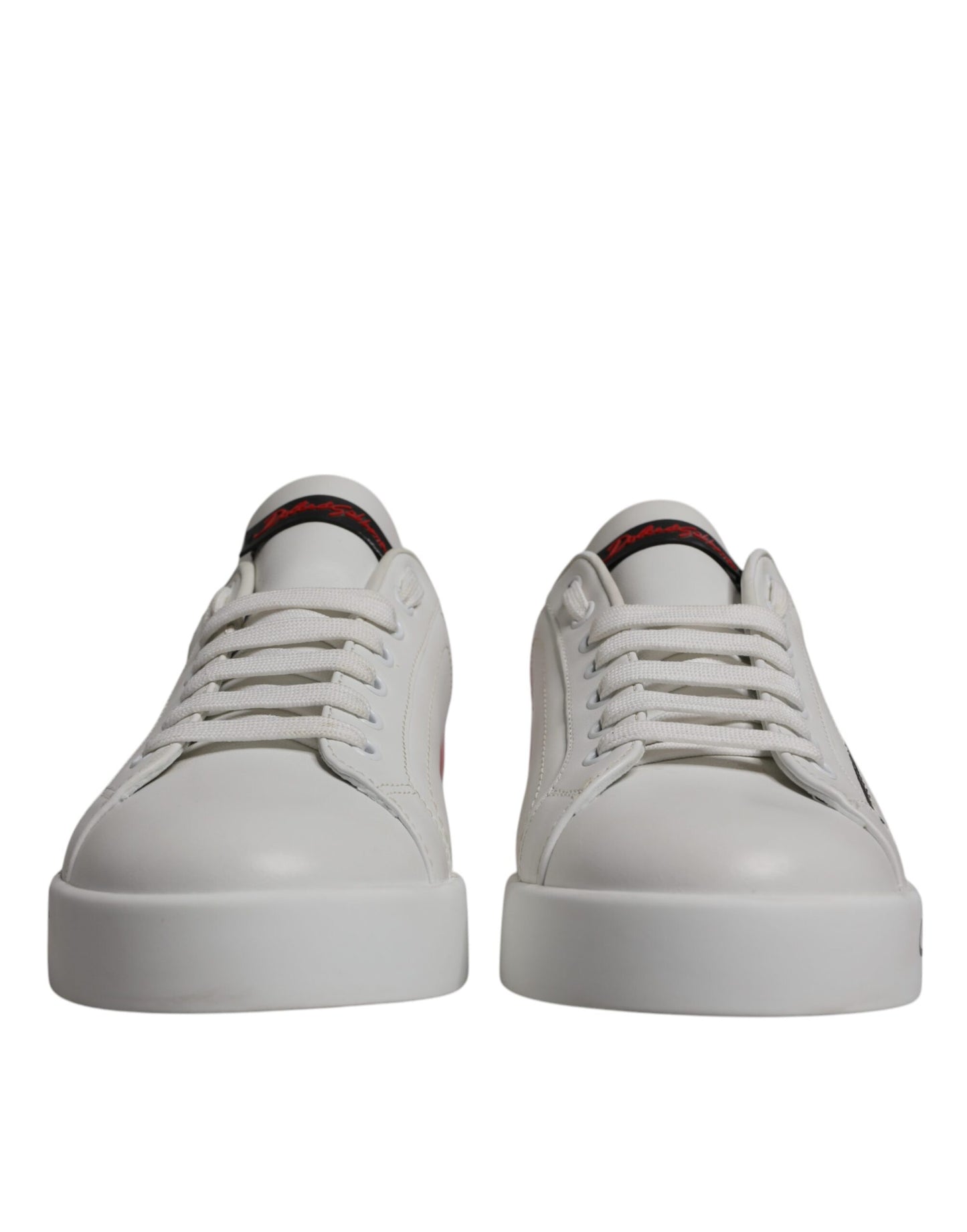 Dolce & Gabbana White Red Leather Logo Low Top Sneakers Shoes