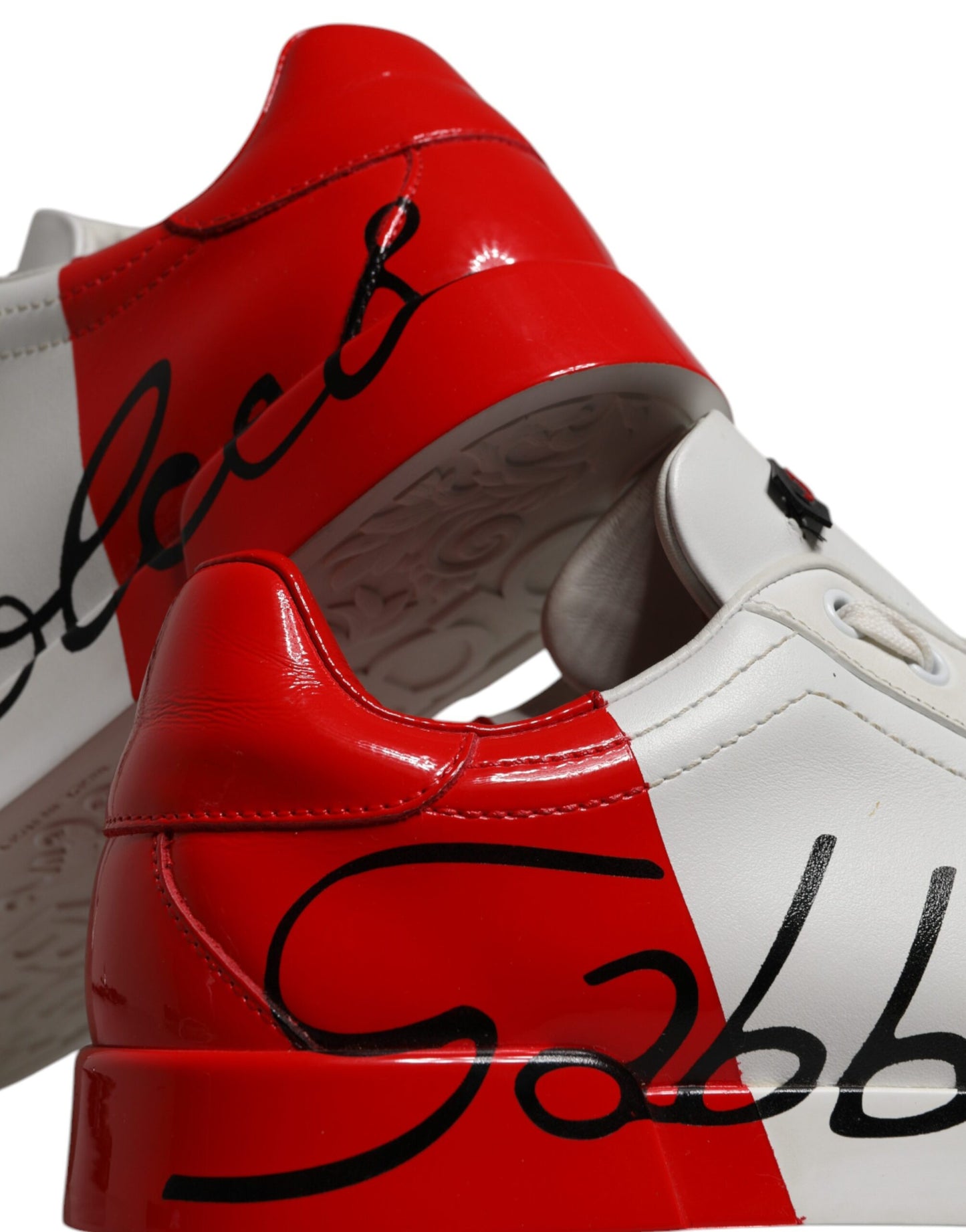 Dolce & Gabbana White Red Leather Logo Low Top Sneakers Shoes
