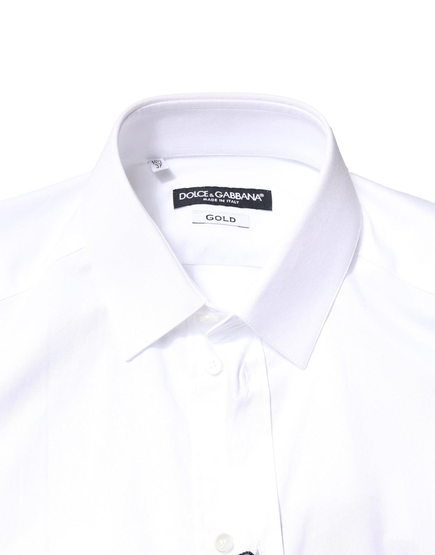 Dolce & Gabbana White GOLD Cotton Long Sleeves Dress Shirt