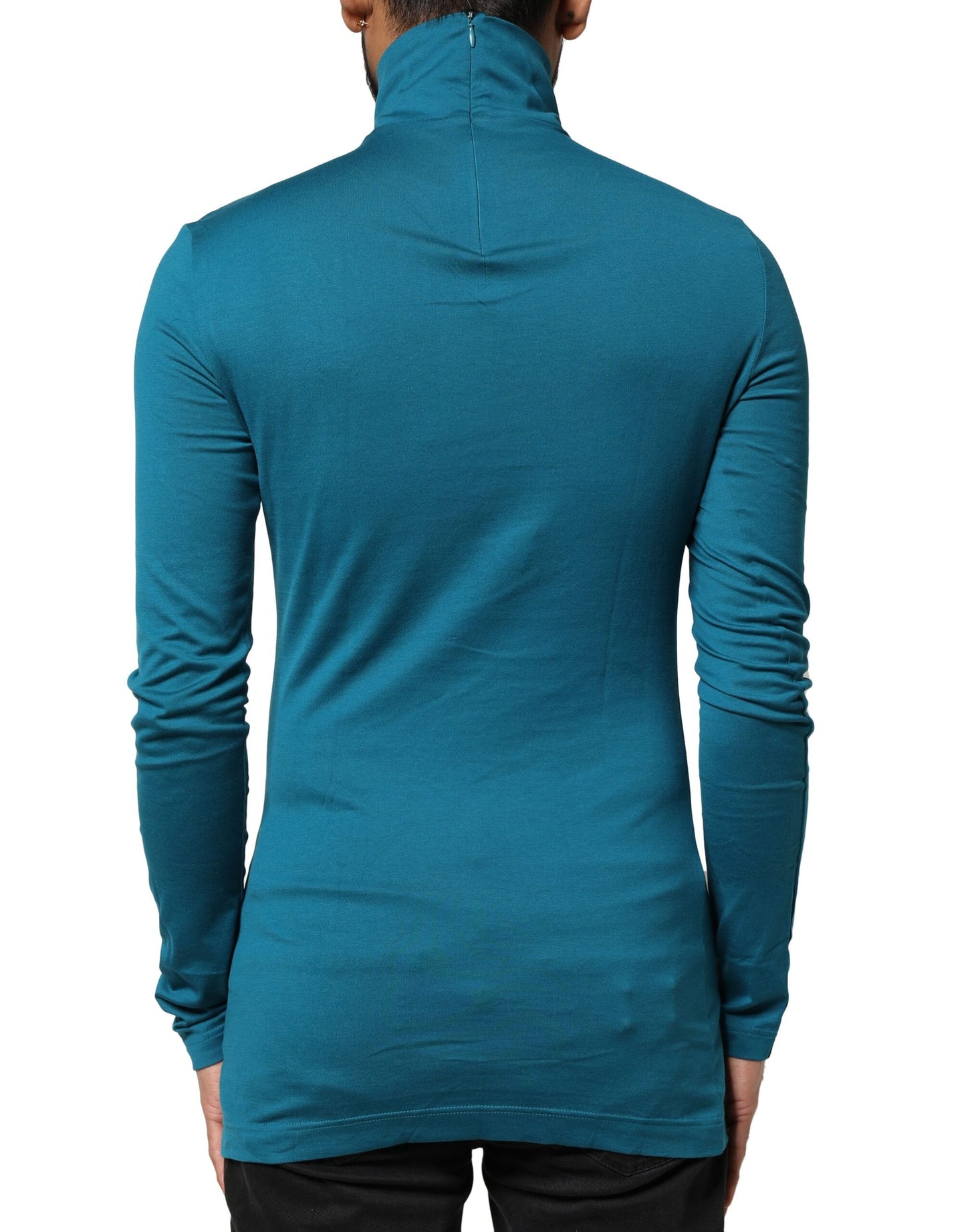 Dolce & Gabbana Blue Cotton Turtleneck Long Sleeves Sweater