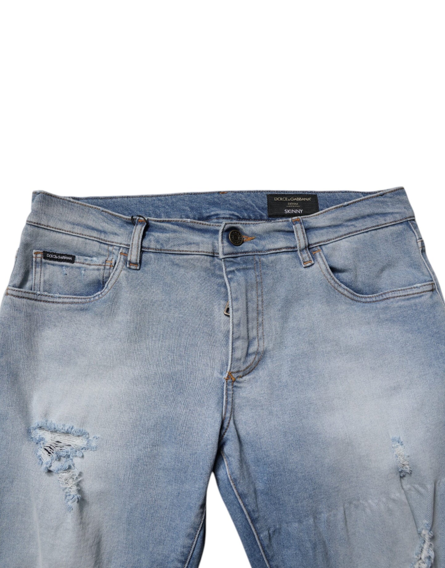 Dolce & Gabbana Blue Tattered Cotton Skinny Men Denim Jeans