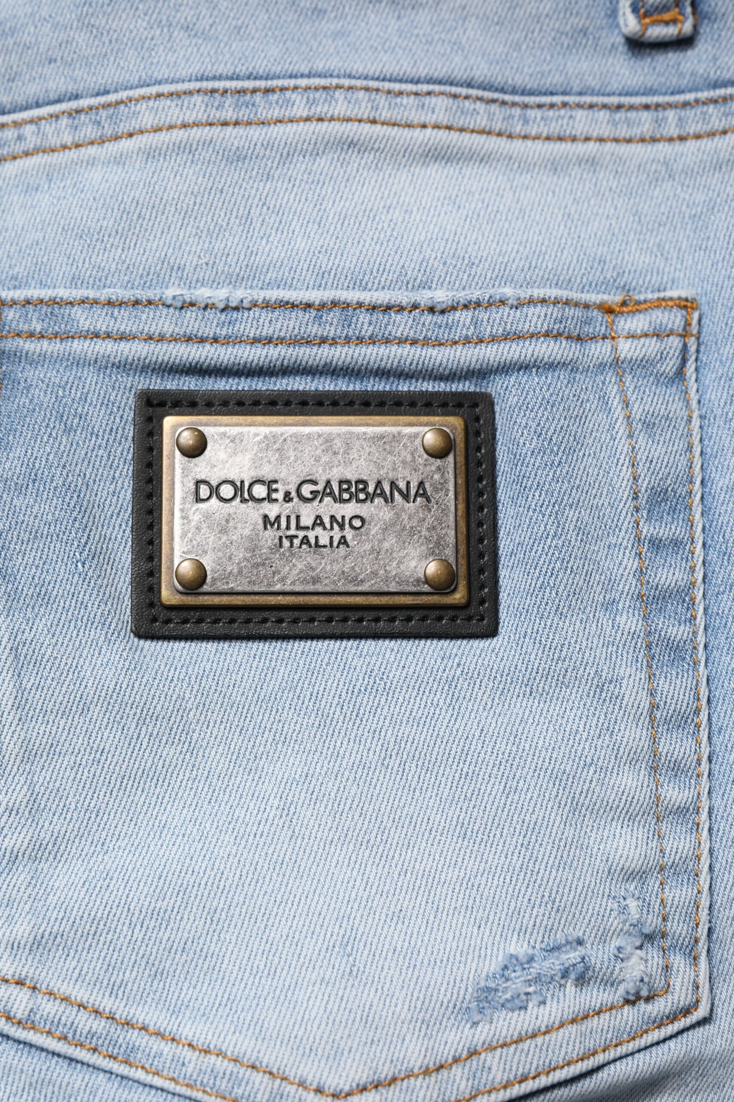 Dolce & Gabbana Blue Tattered Cotton Skinny Men Denim Jeans
