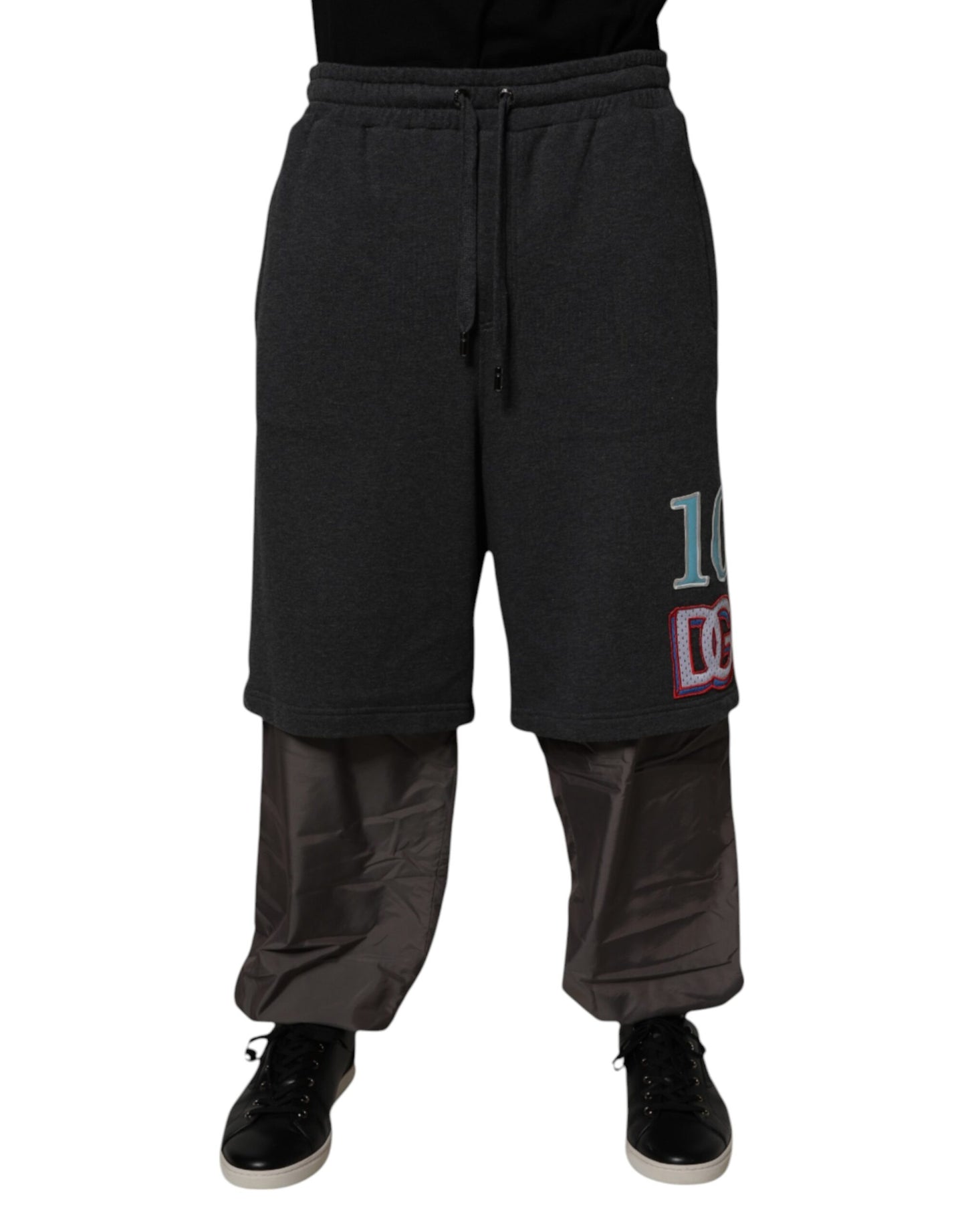 Dolce & Gabbana Dark Gray Cotton Layered Straight Sweatpants Pants