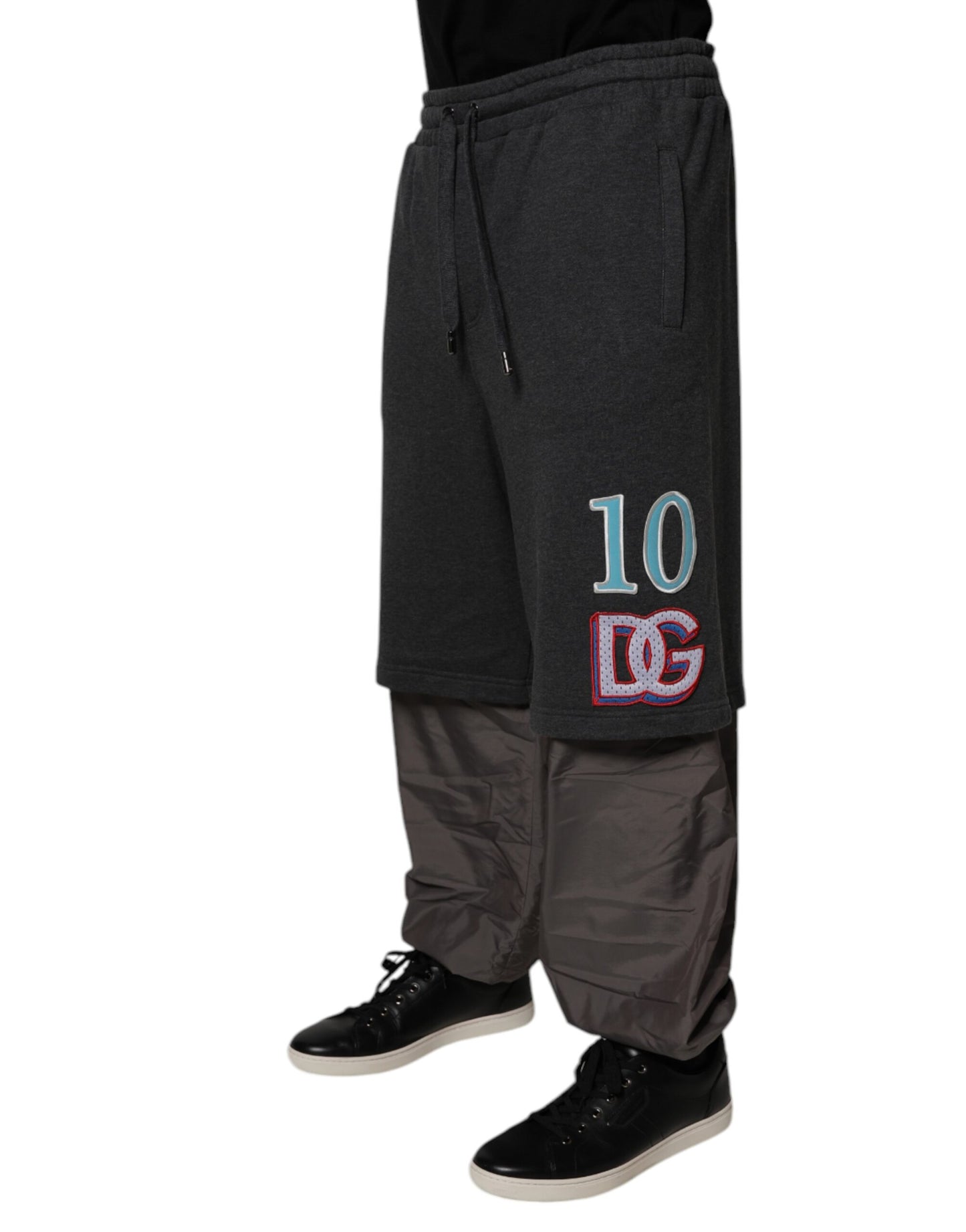 Dolce & Gabbana Dark Gray Cotton Layered Straight Sweatpants Pants
