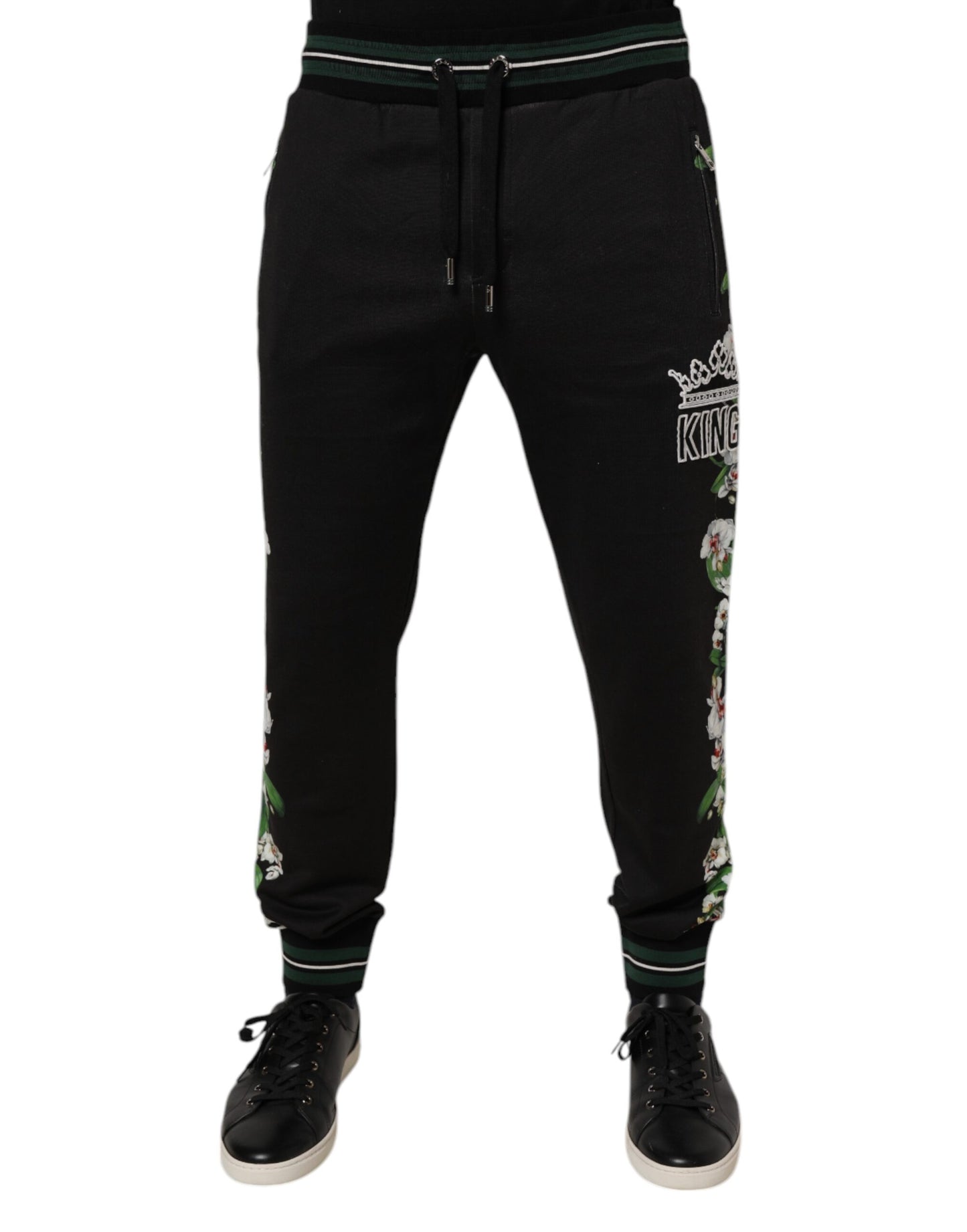 Dolce & Gabbana Black Floral King Men Jogger Sweatpants Pants
