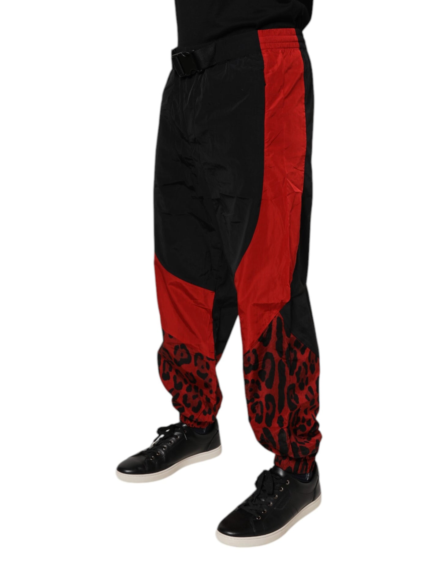 Dolce & Gabbana Black Red Leopard Jogger Sweatpants Pants