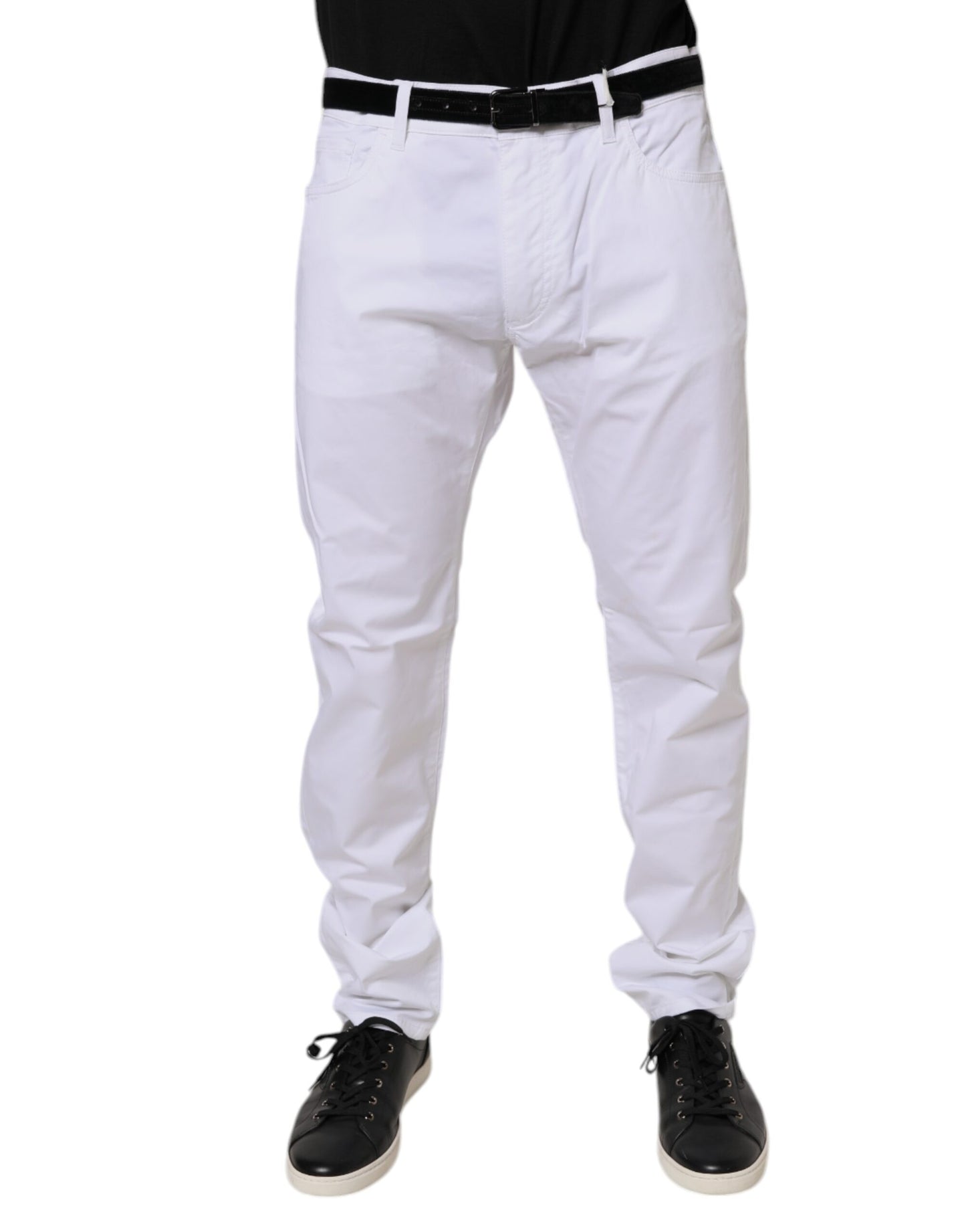 Dolce & Gabbana White Cotton Stretch Skinny Dress Formal Pants