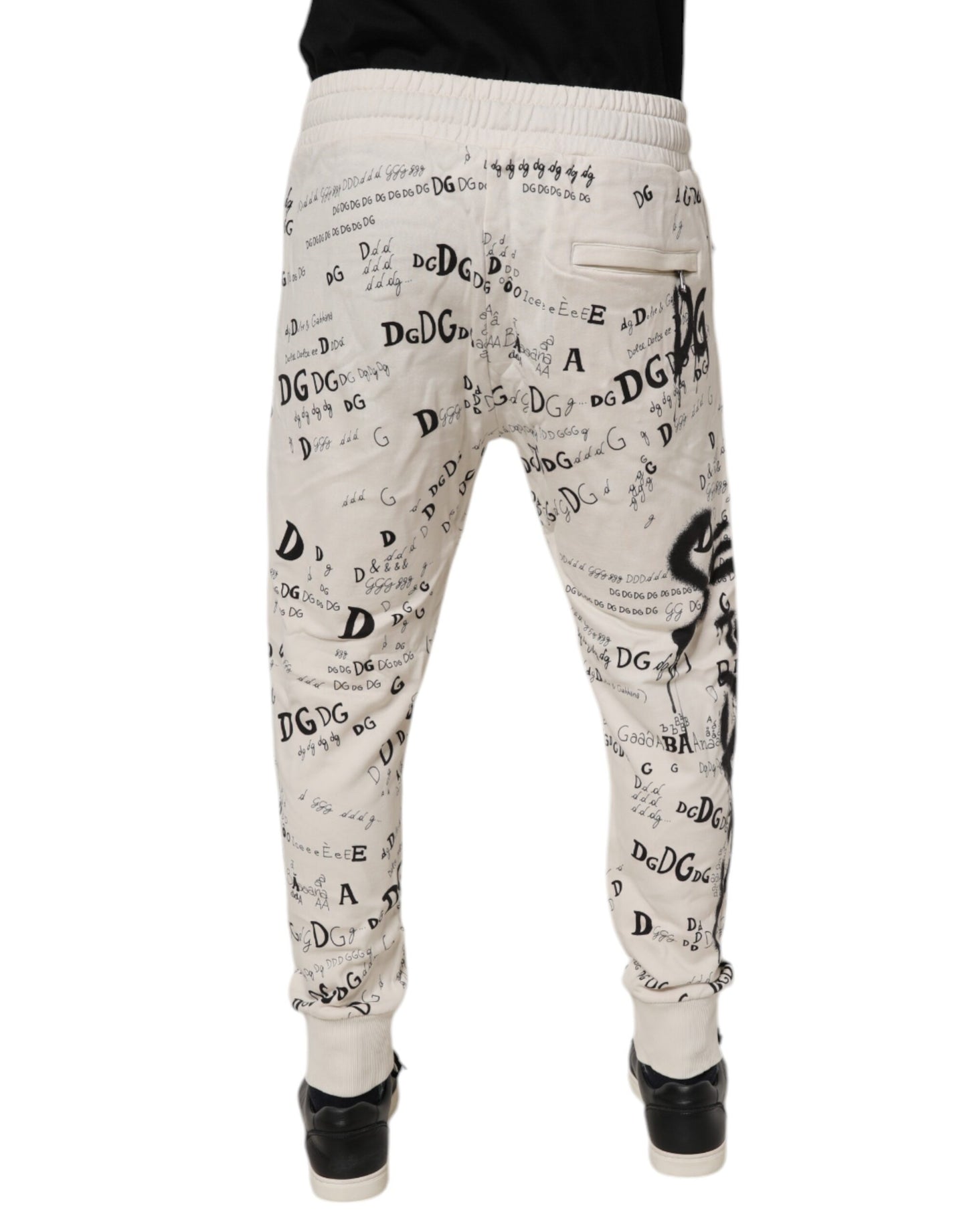 Dolce & Gabbana White Logo Print Men Skinny Sweatpants Pants