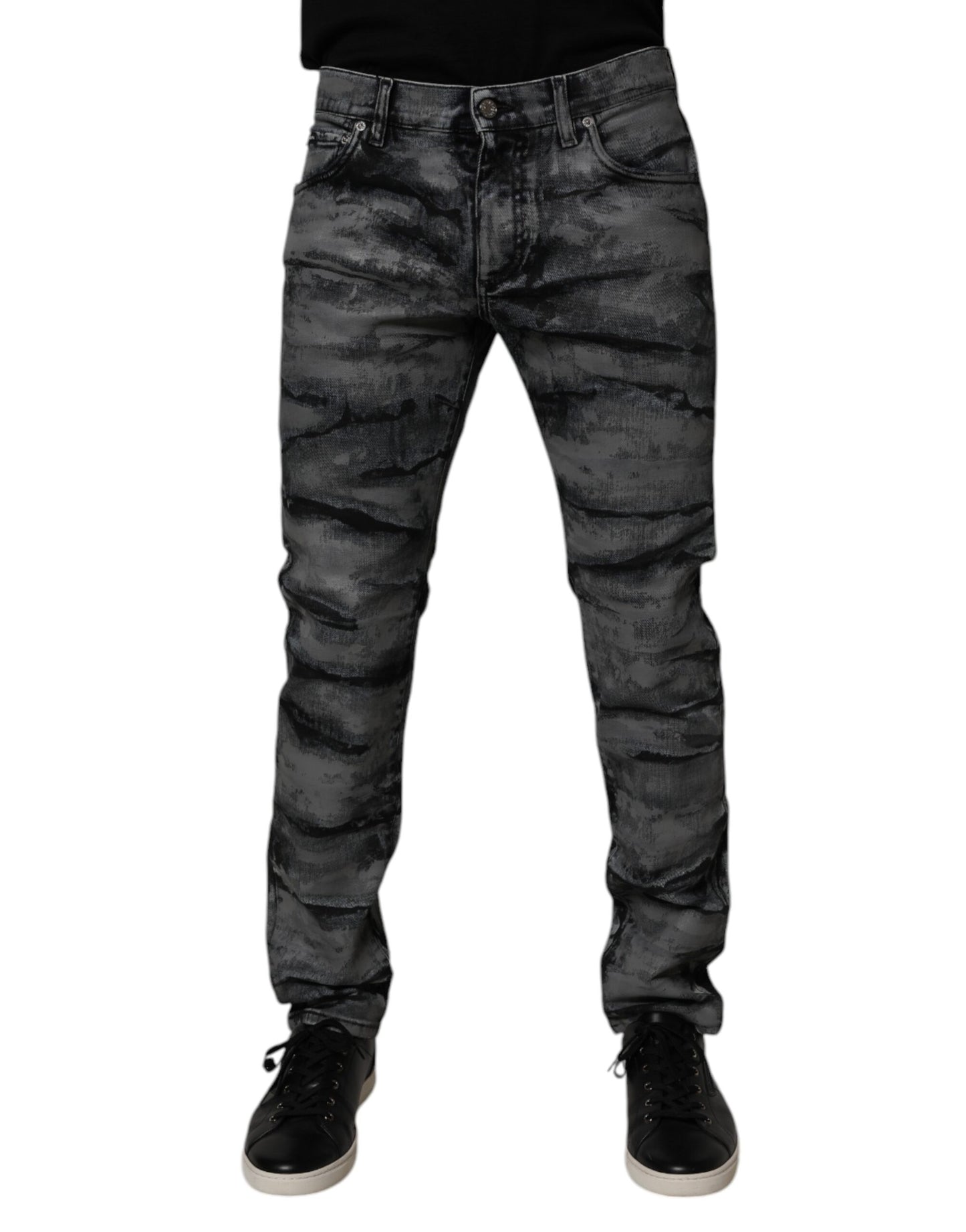 Dolce & Gabbana Gray Tie Dye Cotton Skinny Men Denim Jeans