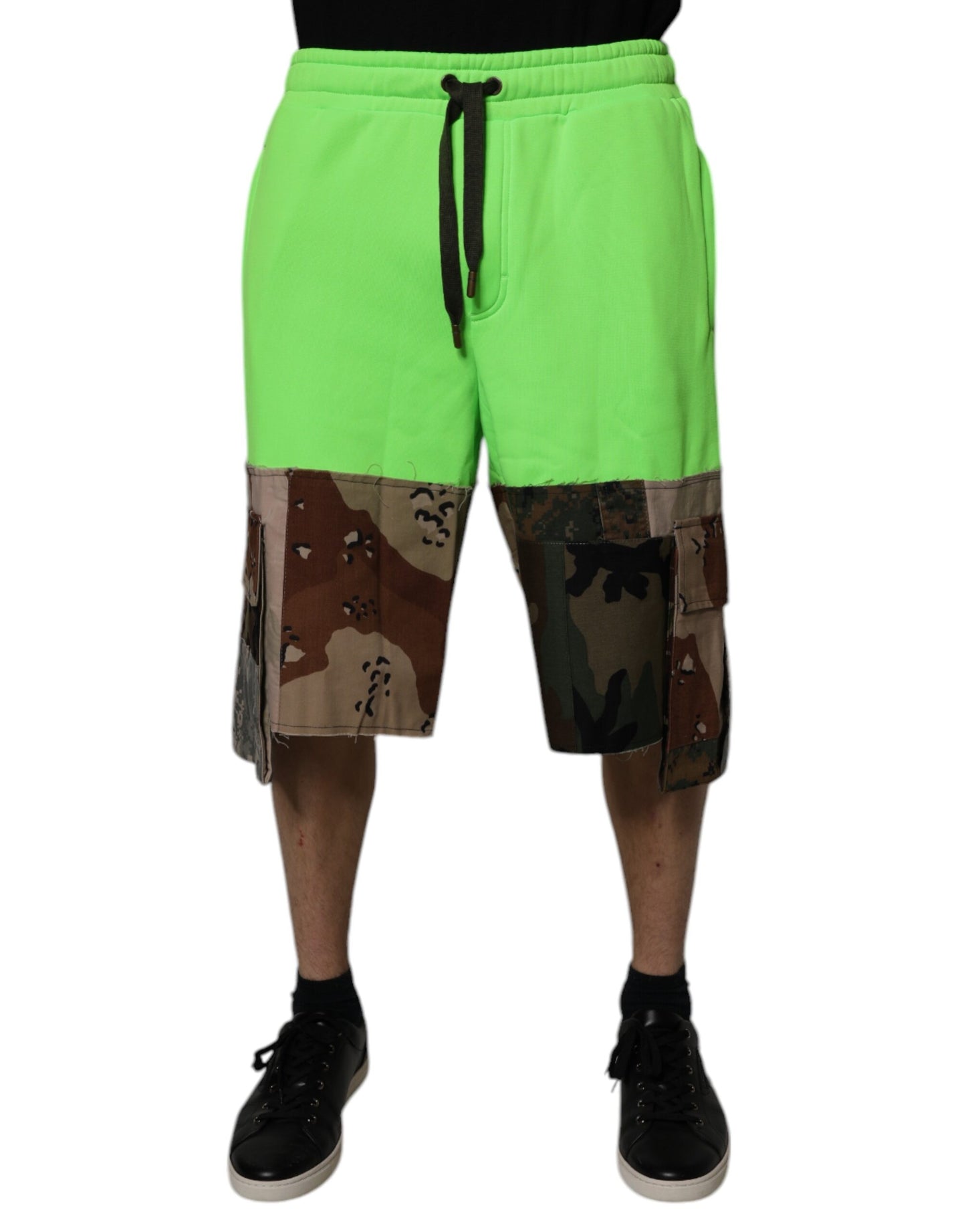 Dolce & Gabbana Green Patchwork Cargo Bermuda Shorts