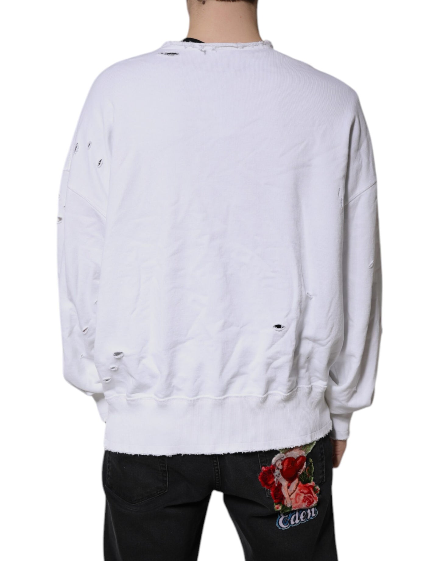 Dolce & Gabbana White Cotton Men Pullover Sweatshirt Sweater