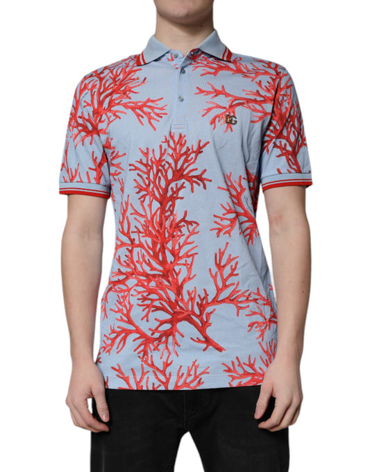 Dolce & Gabbana Light Blue Coral Cotton Polo Shirt T-shirt