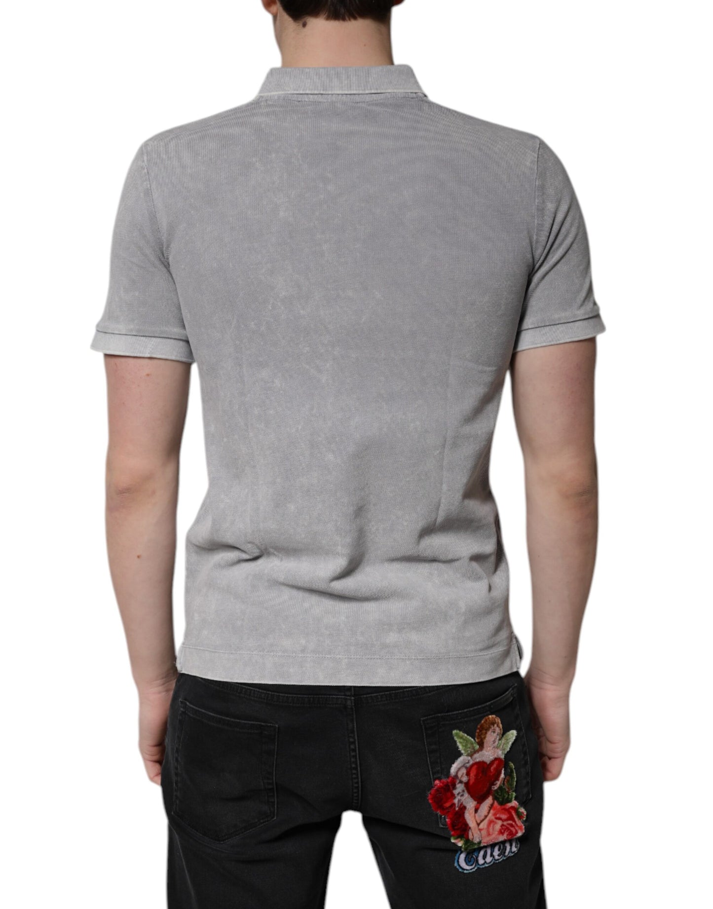 Dolce & Gabbana Gray Logo Plaque Cotton Men Polo Shirt T-shirt