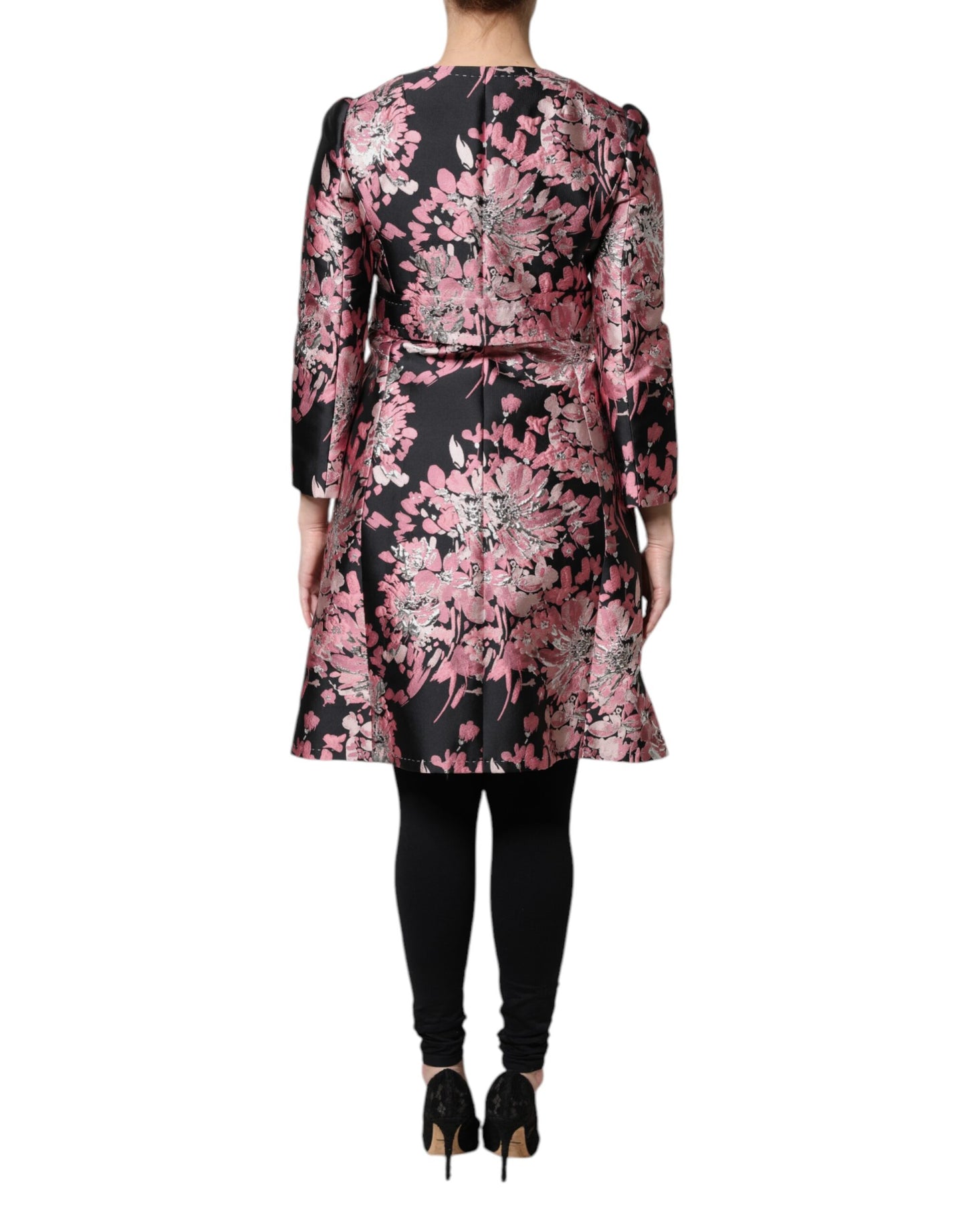 Dolce & Gabbana Pink Black Floral Brocade Trenchcoat Jacket