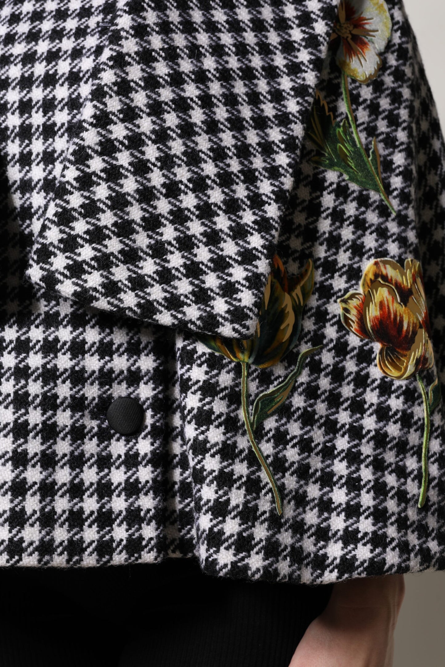 Dolce & Gabbana Black White Monochrome Patterned Floral Cape Jacket