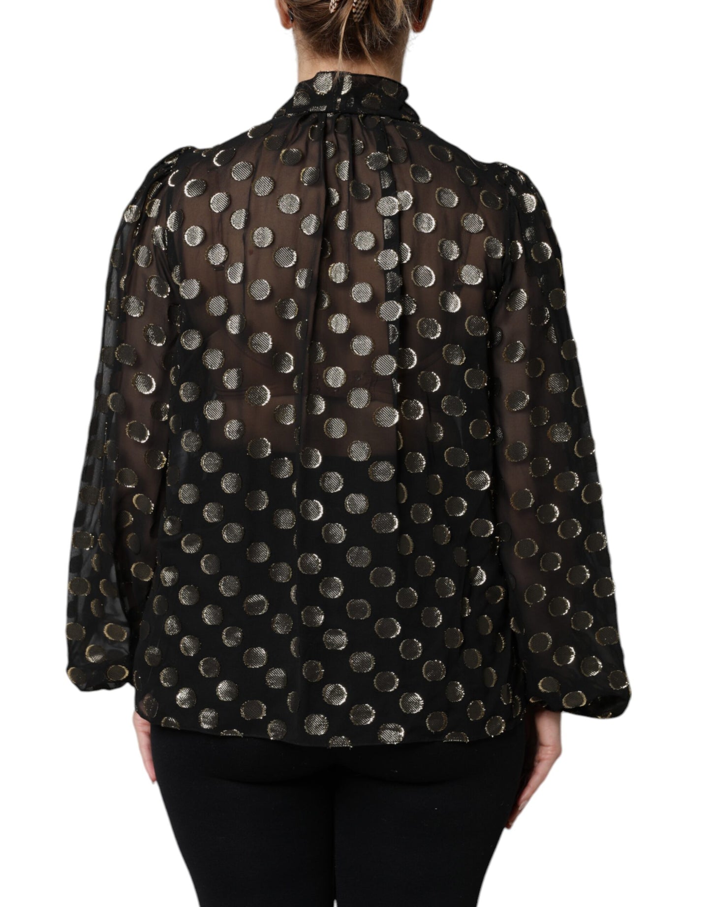Dolce & Gabbana Black Sheer Tied Neck Polka Dots Blouse Top