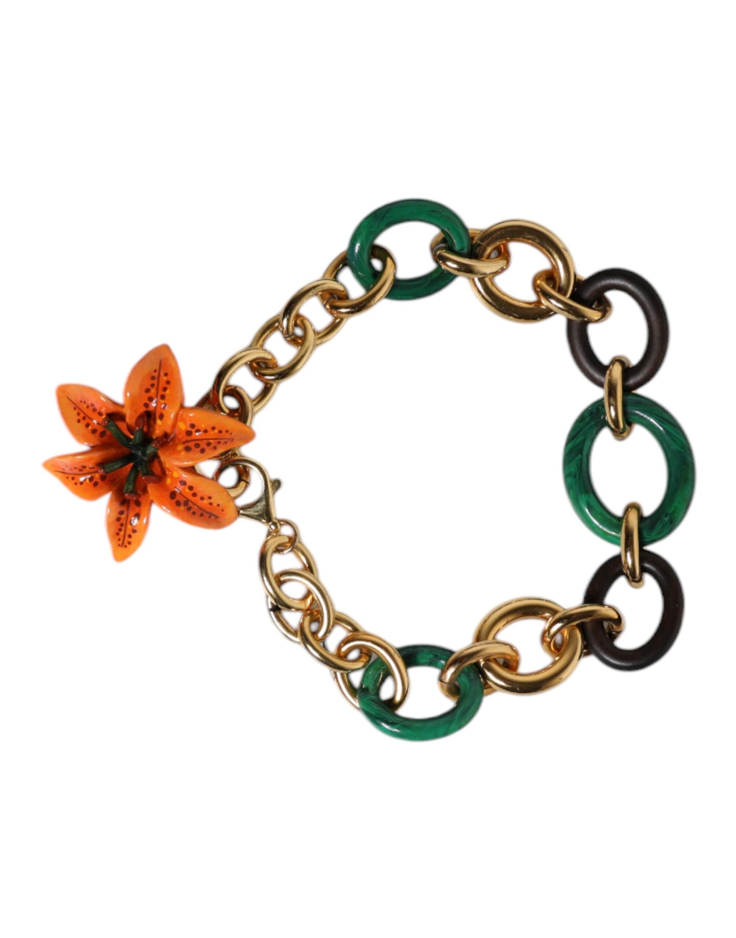 Dolce & Gabbana Multicolor Gold Brass Orange Lily Floral Chain Necklace