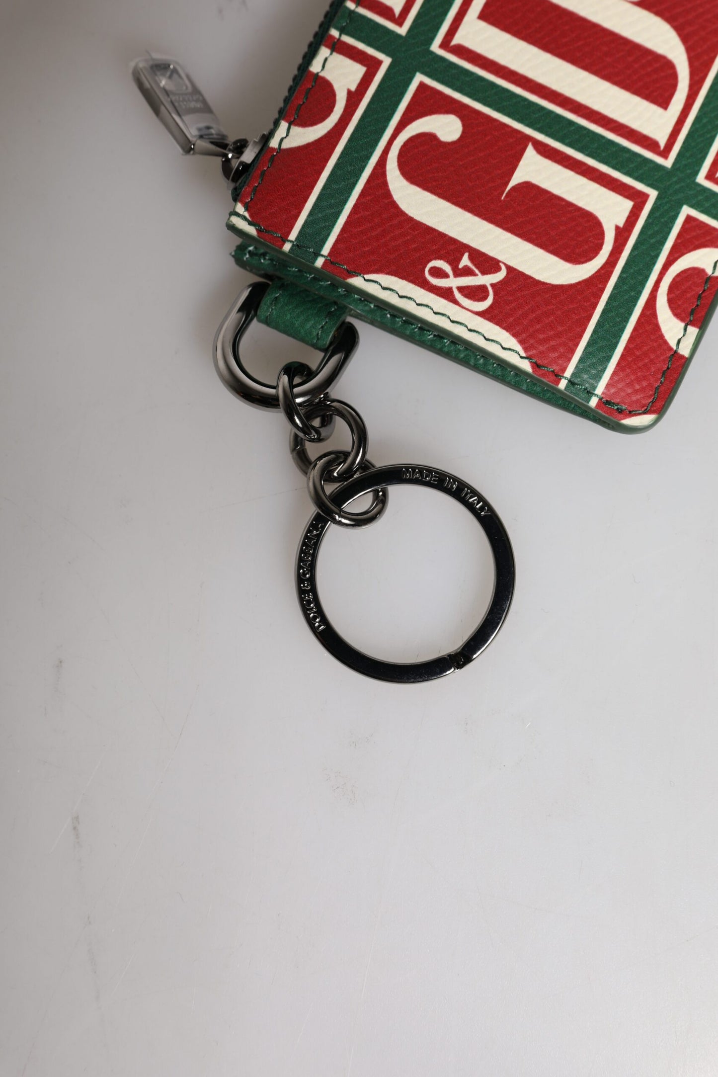 Dolce & Gabbana Green Calf Leather Logo Print Monogram Card Holder Wallet