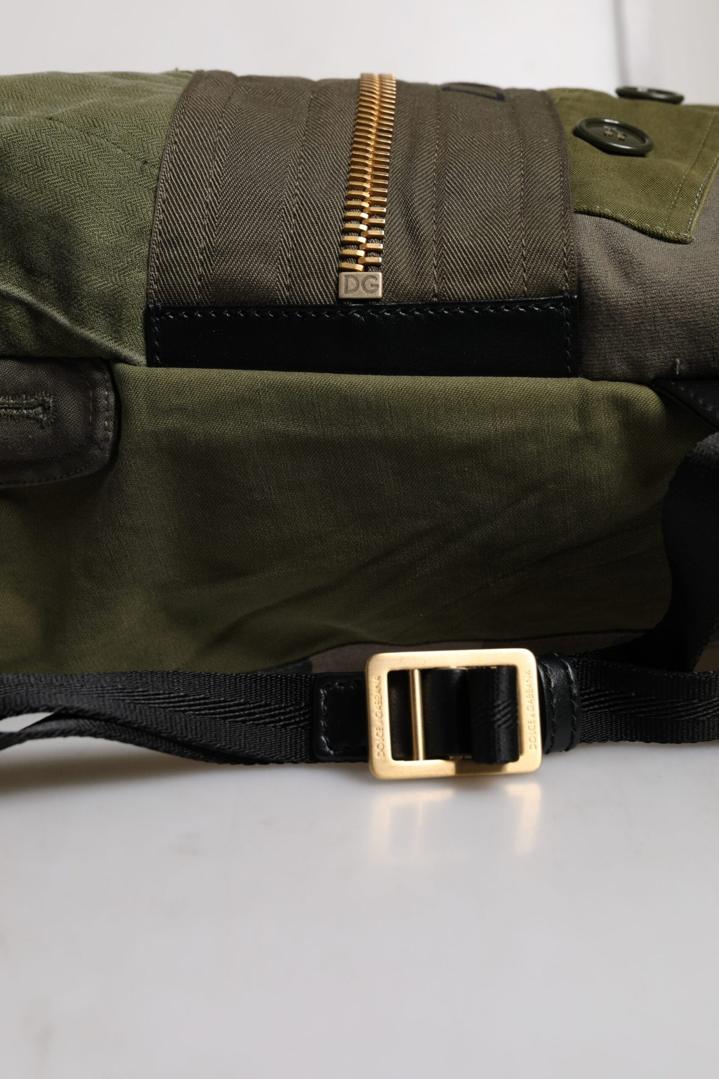 Dolce & Gabbana Military Green Patchwork Rucksack Backpack Bag